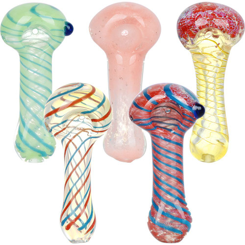 STRIPED GLASS HAND PIPE - 3.5" / ASSORTED COLORS